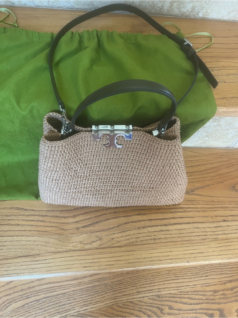 Tory Burch Eleanor Hand Crochet Raffia Bag Honey Comb Color! - Picture 5 of 10